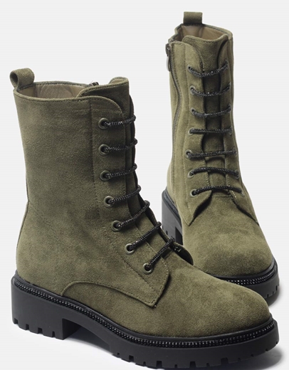 Εικόνα της Μποτάκια suede με λεπτομέρειες από strass Χακί