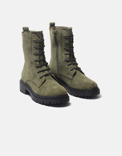 Εικόνα της Μποτάκια suede με λεπτομέρειες από strass Χακί