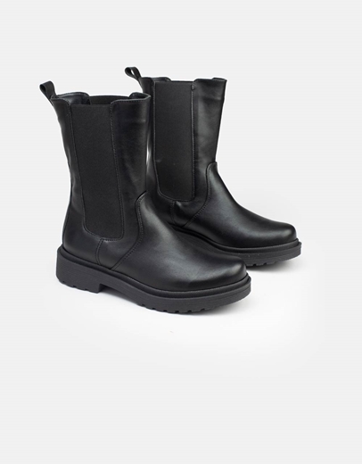 Εικόνα της Basic μονόχρωμα μποτάκια Ελληνικής Κατασκευής με λάστιχο στο πλάι Μαύρο