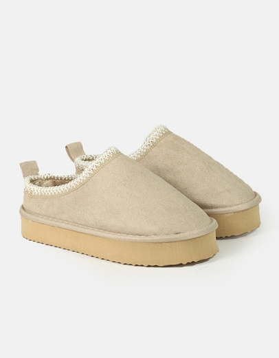 Εικόνα της Suede clogs δίσολα με γούνινη επένδυση Μπεζ