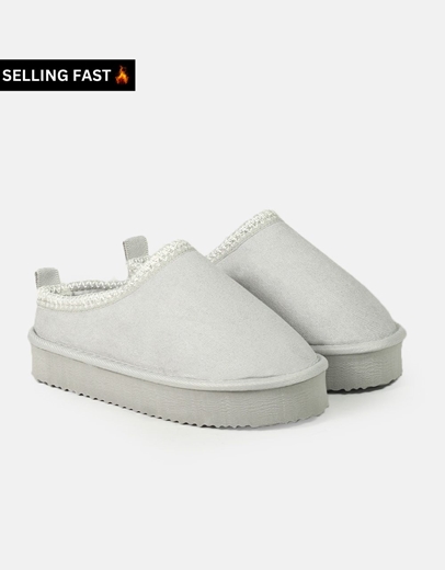 Εικόνα της Suede clogs δίσολα με γούνινη επένδυση Γκρι