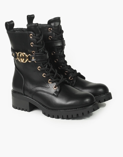 Εικόνα της Μονόχρωμα αρβυλάκια με φερμουάρ και λεπτομέρεια στο πλάι Μαύρο