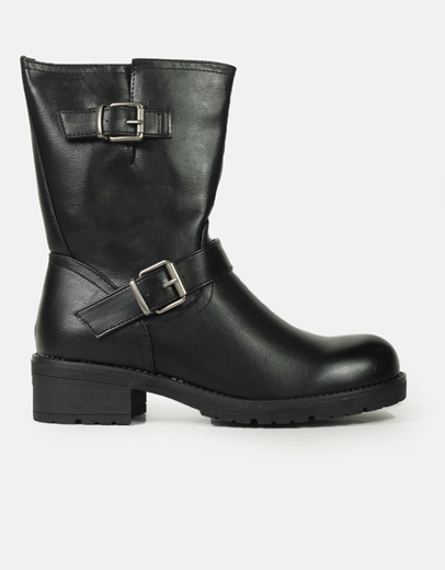 Εικόνα της Γυναικεία μονόχρωμα μποτάκια με φερμουάρ και διακοσμητικούς τοκάδες Μαύρο