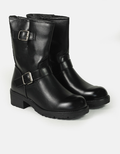 Εικόνα της Γυναικεία μονόχρωμα μποτάκια με φερμουάρ και διακοσμητικούς τοκάδες Μαύρο