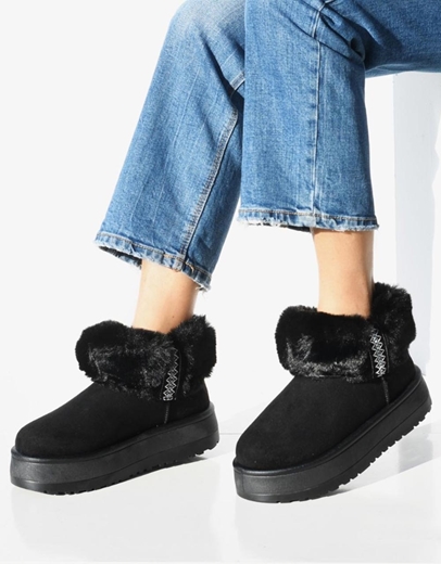 Εικόνα της Μποτάκια δίσολα με γουνάκι Μαύρο