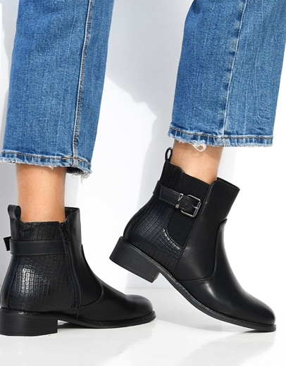 Εικόνα της Μποτάκια αστραγάλου μονόχρωμα με φερμουάρ Μαύρο