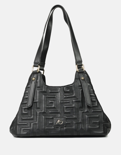 Εικόνα της Tσάντα ώμου με μοτίβο μαιάνδρου Μαύρο