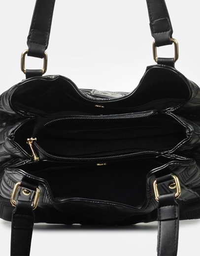 Εικόνα της Tσάντα ώμου με μοτίβο μαιάνδρου Μαύρο