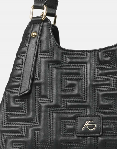 Εικόνα της Tσάντα ώμου με μοτίβο μαιάνδρου Μαύρο