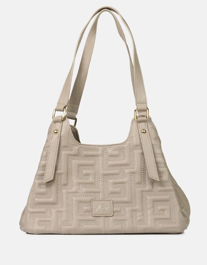 Εικόνα της Tσάντα ώμου με μοτίβο μαιάνδρου Μπεζ