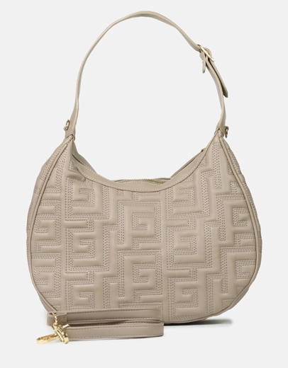 Εικόνα της Tσάντα ώμου με μοτίβο μαιάνδρου Μπεζ