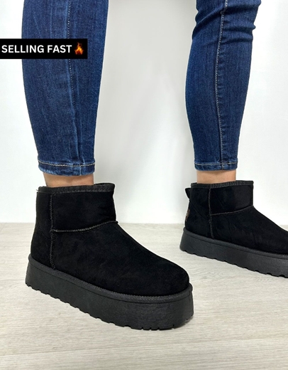 Εικόνα της Δίσολα suede μποτάκια αστραγάλου μονόχρωμα Μαύρο