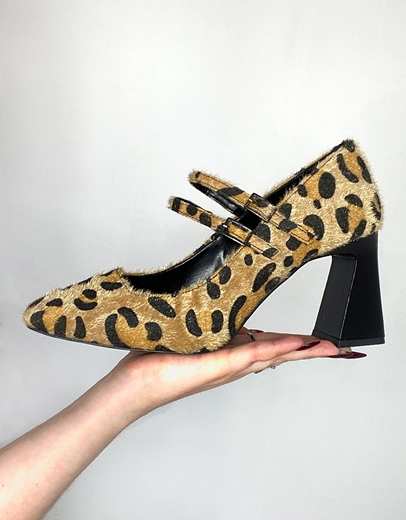 Εικόνα της Γόβες με διπλή μπαρέτα και τετράγωνο τακούνι Ελληνικής κατασκευής Λεοπάρ