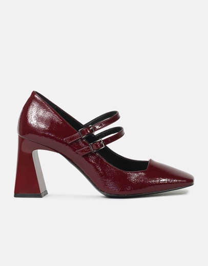 Εικόνα της Γόβες με διπλή μπαρέτα και τετράγωνο τακούνι Ελληνικής κατασκευής Μπορντώ