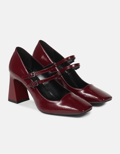 Εικόνα της Γόβες με διπλή μπαρέτα και τετράγωνο τακούνι Ελληνικής κατασκευής Μπορντώ