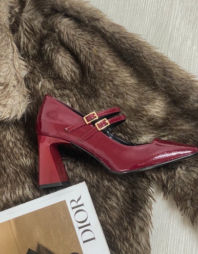 Εικόνα της Γόβες με διπλή μπαρέτα και τετράγωνο τακούνι Ελληνικής κατασκευής Μπορντώ