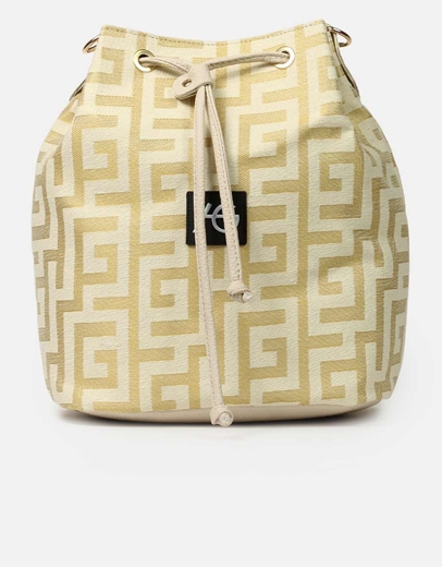 Εικόνα της Χειροποίητη τσάντα ώμου πουγκί με μαίανδρο Μπεζ/Χρυσό