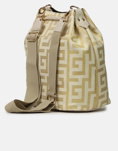 Εικόνα της Χειροποίητη τσάντα ώμου πουγκί με μαίανδρο Μπεζ/Χρυσό