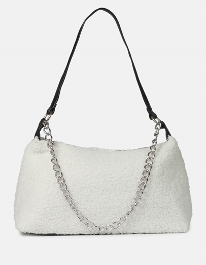 Εικόνα της Γυναικεία γούνινη τσάντα ώμου με αλυσίδα Λευκό
