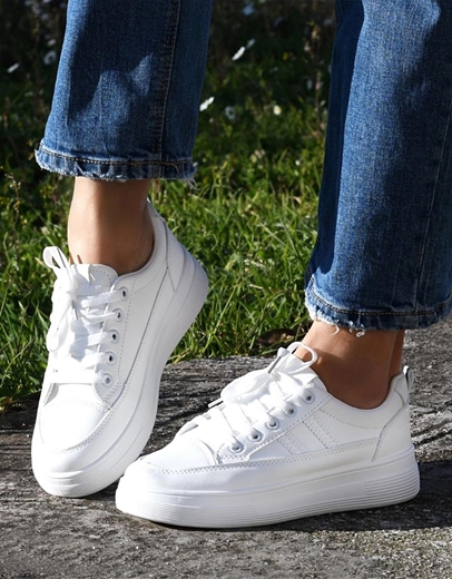 Εικόνα της Γυναικεία sneakers σε απλή γραμμή Λευκό