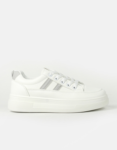 Εικόνα της Γυναικεία sneakers σε απλή γραμμή Λευκό/Ασημί