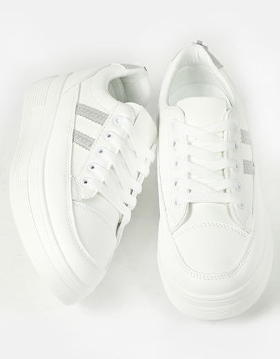 Εικόνα της Γυναικεία sneakers σε απλή γραμμή Λευκό/Ασημί