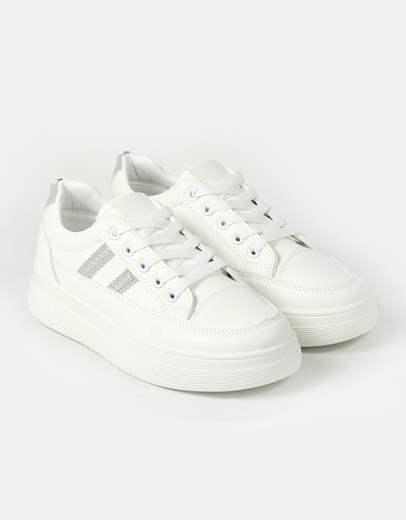 Εικόνα της Γυναικεία sneakers σε απλή γραμμή Λευκό/Ασημί