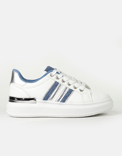 Εικόνα της Γυναικεία sneakers δίσολα με συνδυασμό υλικών Λευκό