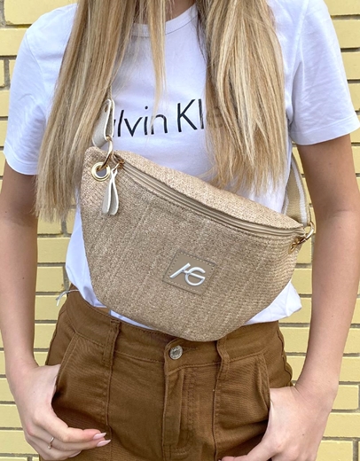 Εικόνα της Crossbody χειροποίητο τσαντάκι με ψάθινη πλέξη S Μπεζ