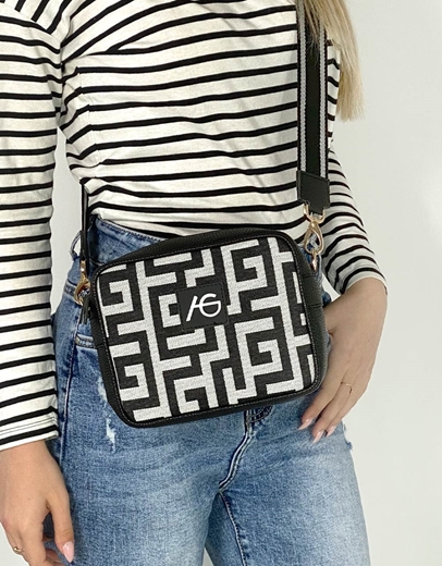 Εικόνα της Χειροποίητο τσαντάκι με μαίανδρο χιαστί ελληνικής κατασκευής Μαύρο