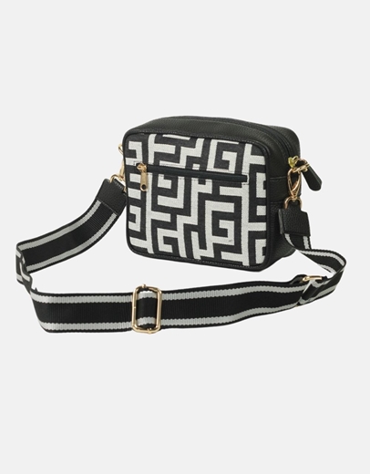 Εικόνα της Χειροποίητο τσαντάκι με μαίανδρο χιαστί ελληνικής κατασκευής Μαύρο