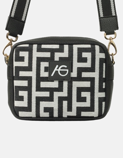 Εικόνα της Χειροποίητο τσαντάκι με μαίανδρο χιαστί ελληνικής κατασκευής Μαύρο