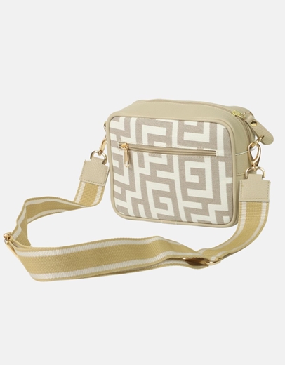 Εικόνα της Χειροποίητο τσαντάκι με μαίανδρο χιαστί ελληνικής κατασκευής Άμμου/Μπεζ