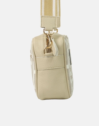 Εικόνα της Χειροποίητο τσαντάκι με μαίανδρο χιαστί ελληνικής κατασκευής Άμμου/Μπεζ