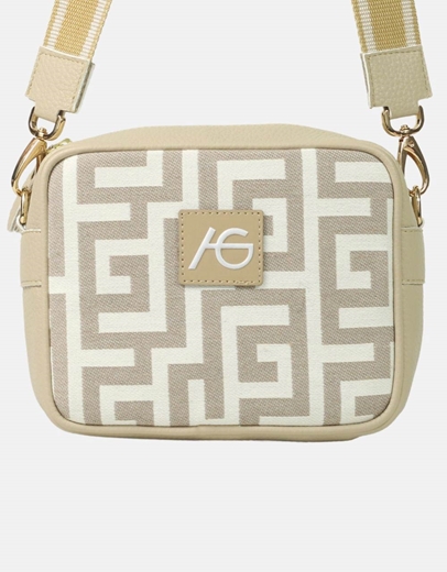 Εικόνα της Χειροποίητο τσαντάκι με μαίανδρο χιαστί ελληνικής κατασκευής Άμμου/Μπεζ