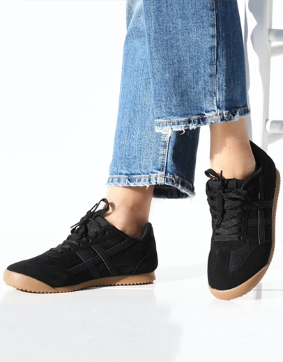 Εικόνα της Γυναικεία sneakers με μοτίβο στο πλάι Μαύρο