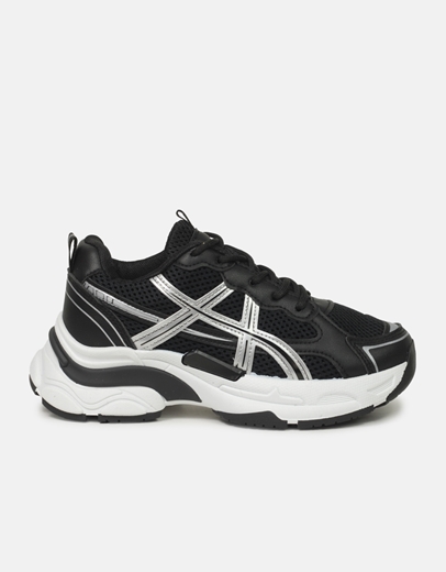 Εικόνα της Sneakers σε συνδυασμό υλικών Μαύρο/Ασημί
