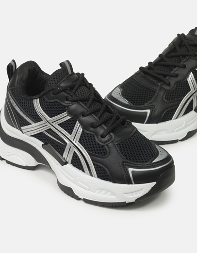 Εικόνα της Sneakers σε συνδυασμό υλικών Μαύρο/Ασημί