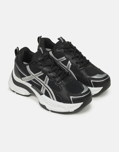 Εικόνα της Sneakers σε συνδυασμό υλικών Μαύρο/Ασημί