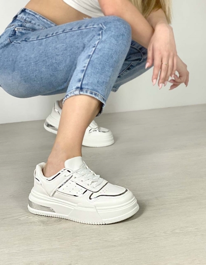 Εικόνα της Γυναικεία sneakers δίσολα σε απλή γραμμή Λευκό/Ασημί