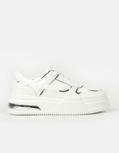 Εικόνα της Γυναικεία sneakers δίσολα σε απλή γραμμή Λευκό/Ασημί