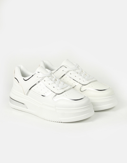 Εικόνα της Γυναικεία sneakers δίσολα σε απλή γραμμή Λευκό/Ασημί
