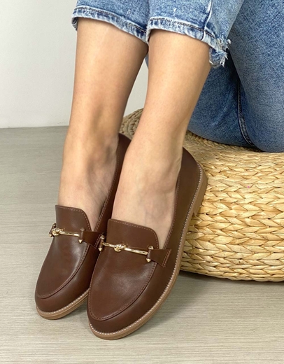 Εικόνα της Γυναικεία loafers με διακοσμητικό και ελαστική σόλα Καφέ