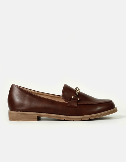 Εικόνα της Γυναικεία loafers με διακοσμητικό και ελαστική σόλα Καφέ