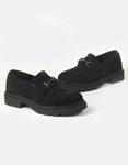 Εικόνα από Γυναικεία loafers suede μονόχρωμα με ελαστική σόλα Μαύρο