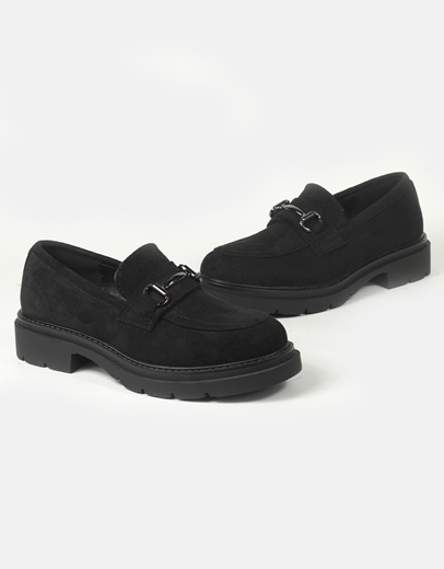 Εικόνα της Γυναικεία loafers suede μονόχρωμα με ελαστική σόλα Μαύρο