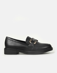 Εικόνα από Γυναικεία flat basic loafers με δίχρωμο διακοσμητικό Μαύρο