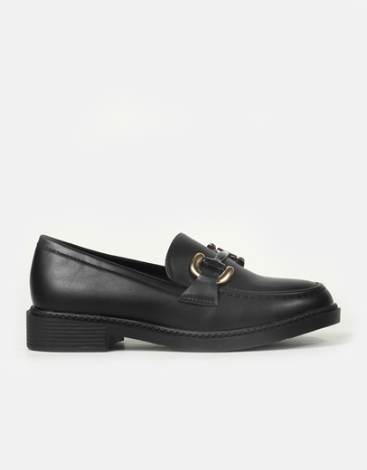 Εικόνα της Γυναικεία flat basic loafers με δίχρωμο διακοσμητικό Μαύρο