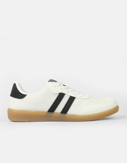 Εικόνα της Sneakers με συνδιασμό υλικών και γραμμικό σχέδιο Λευκό