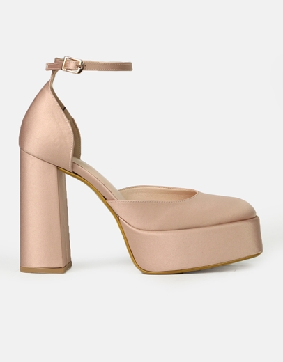 Εικόνα της Ψηλοτάκουνες σατέν μονόχρωμες γόβες Ελληνικής κατασκευής Nude